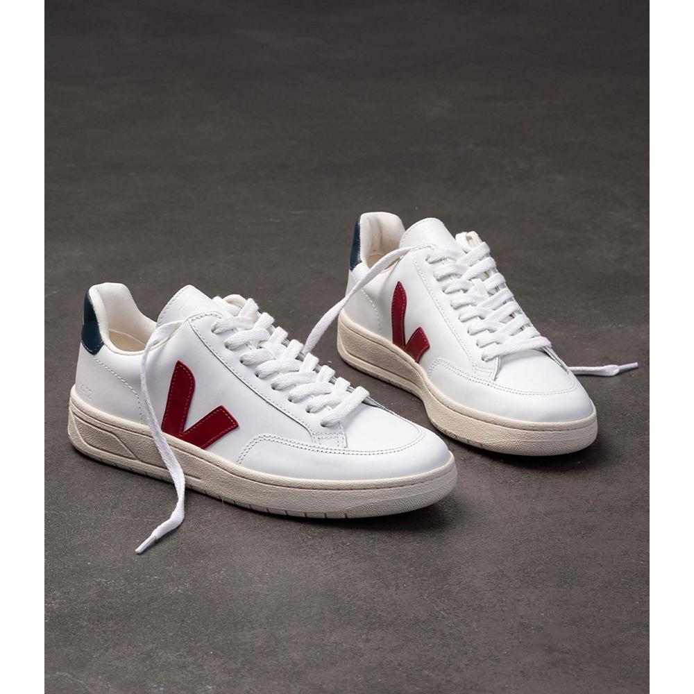 Veja V-12 LEATHER Sneakers Dames White/Red | BE 675FDN